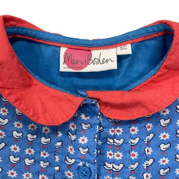 Mini Boden Blue Dress with Coral Collar - Picture 5 of 8